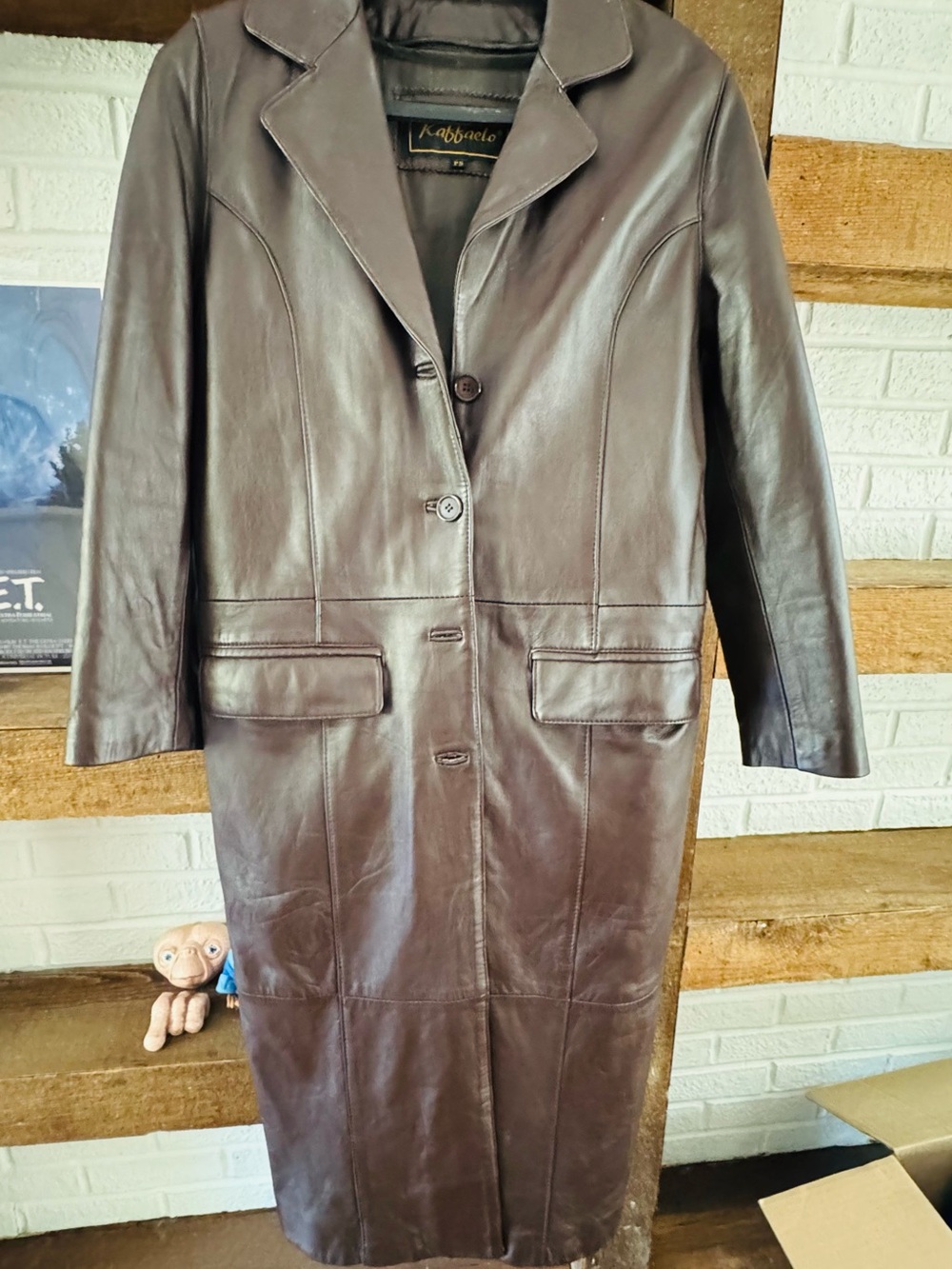 Vintage Leather Trench Coat Jacket RAFFAELO- Classic Style Circa 1990